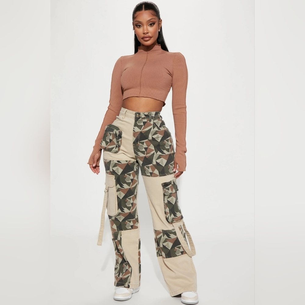 Fashion Nova August Camo Cargo Pant - Olive Combo, Sz: XL